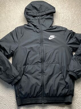 Nike Black Hooded Puffer Jacket with White Logo